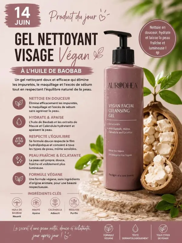 Gel Nettoyant Visage Végan à l'Huile de Baobab